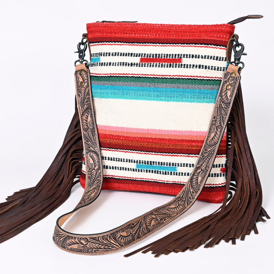 American Darling Large Crossbody Saddle Blanket Fabric Genuine Leather Western Women Bag Handbag Purse | Cute - Uhorse
