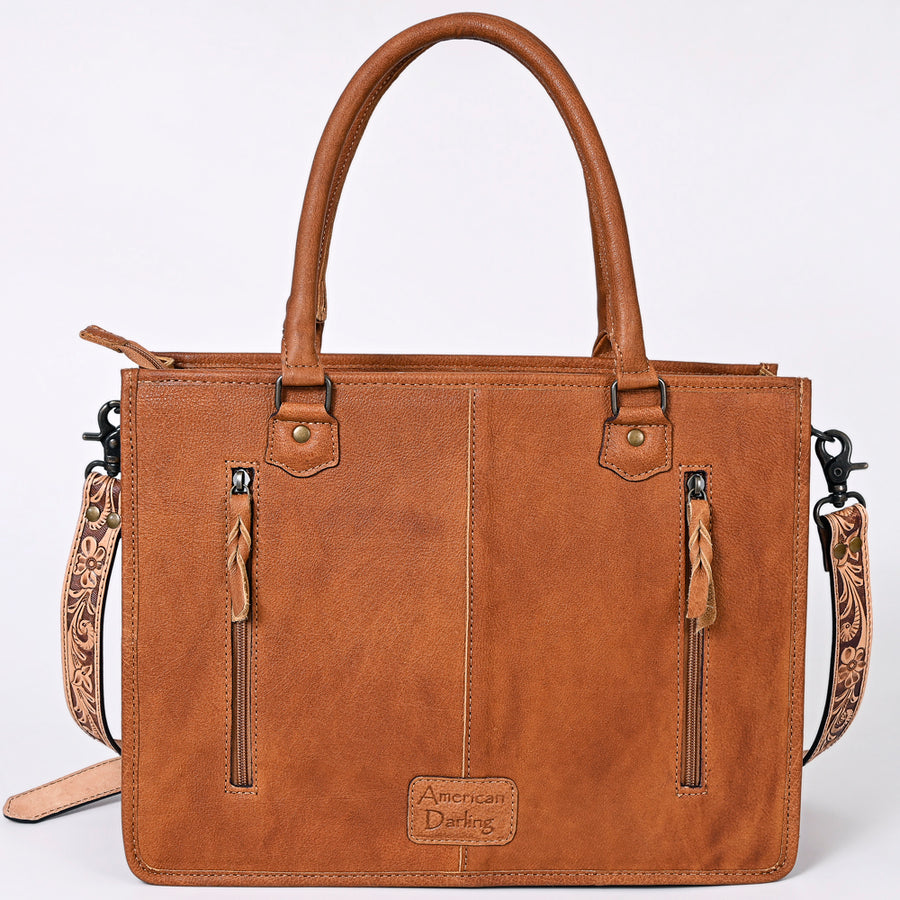 American Darling Briefcase Hand Tooled Hair On Genuine Leather Western Women Bag Handbag | for Cute Laptop