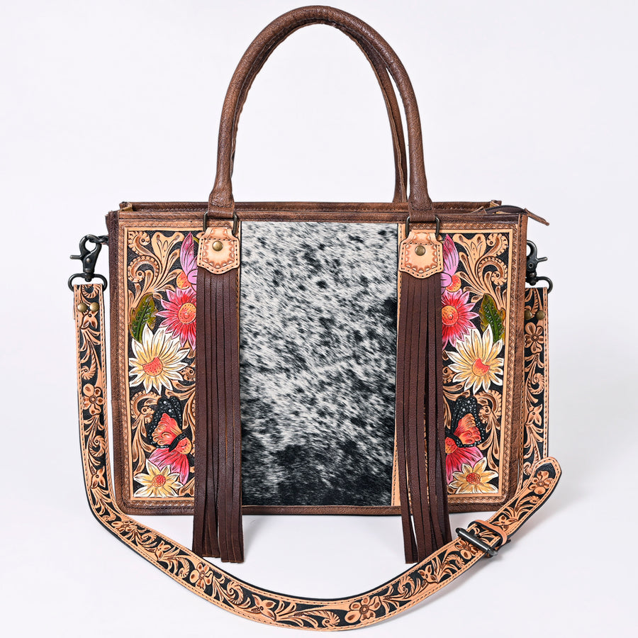 American Darling Briefcase Hand Tooled Hair On Genuine Leather Western Women Bag Handbag | for Cute Laptop