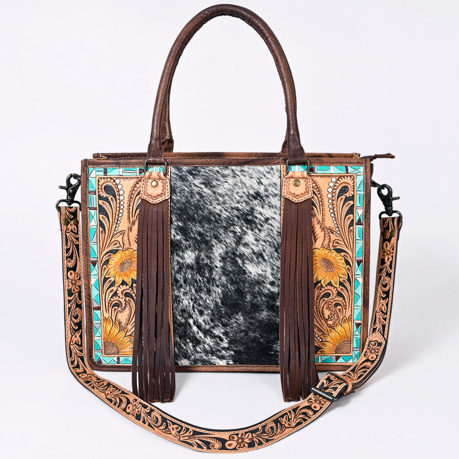 American Darling Briefcase Hand Tooled Hair On Genuine Leather Western Women Bag Handbag | for Cute Laptop