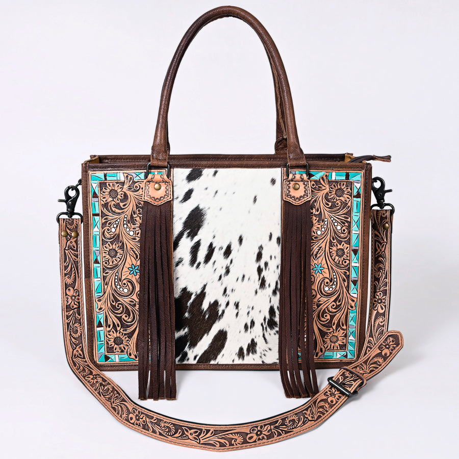 American Darling Briefcase Hand Tooled Hair On Genuine Leather Western Women Bag Handbag | for Cute Laptop