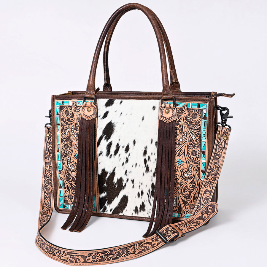 American Darling Western Tote Bag - Handcrafted Hair-On Cowhide and Hand Tooled Leather - Uhorse