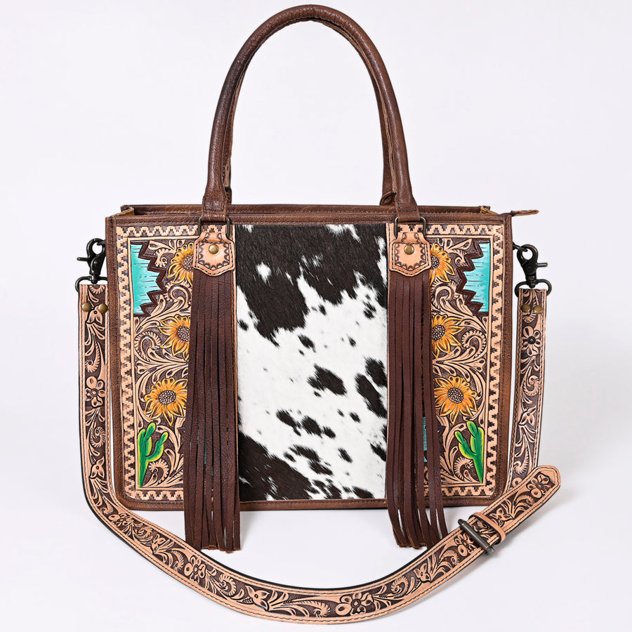 American Darling Briefcase Hand Tooled Hair On Genuine Leather Western Women Bag Handbag | for Cute Laptop