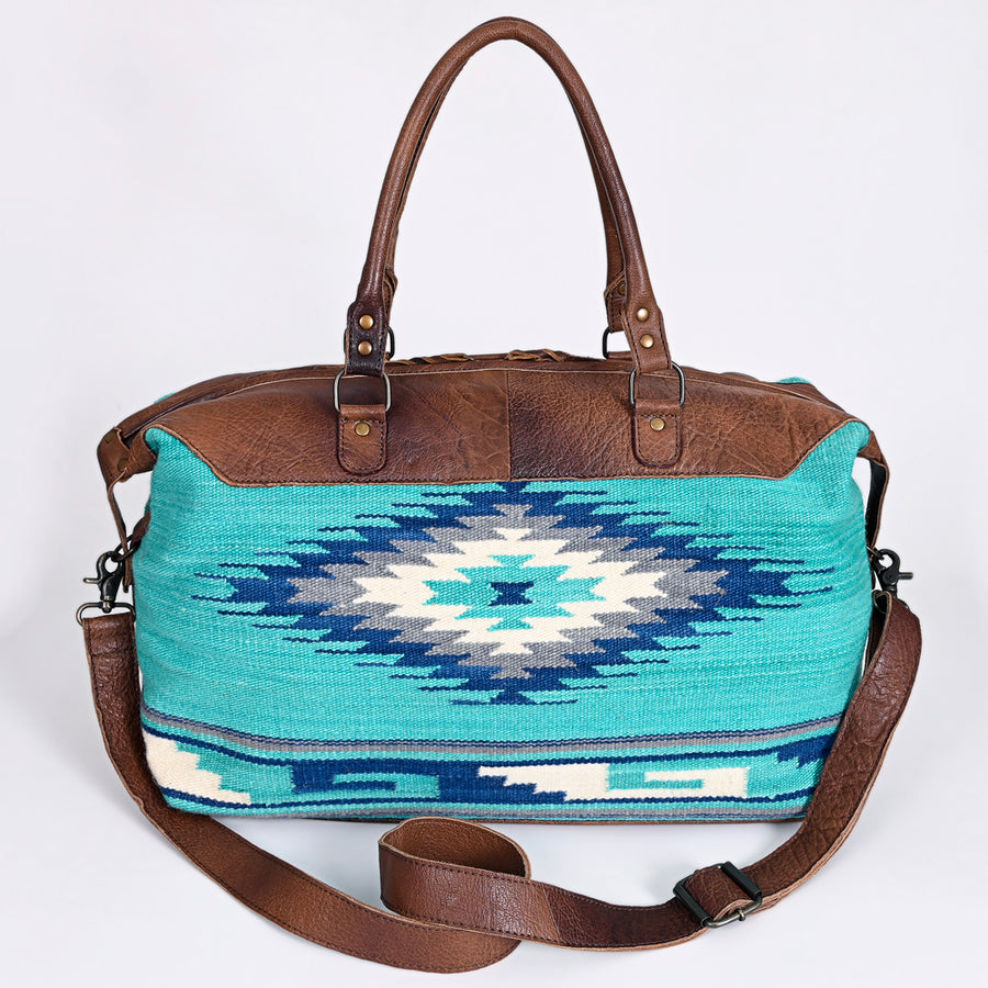 American Darling Duffel Bag Handcrafted from Hand Woven Saddle Blanket and Genuine Leather with YKK Zipper and Large Capacity