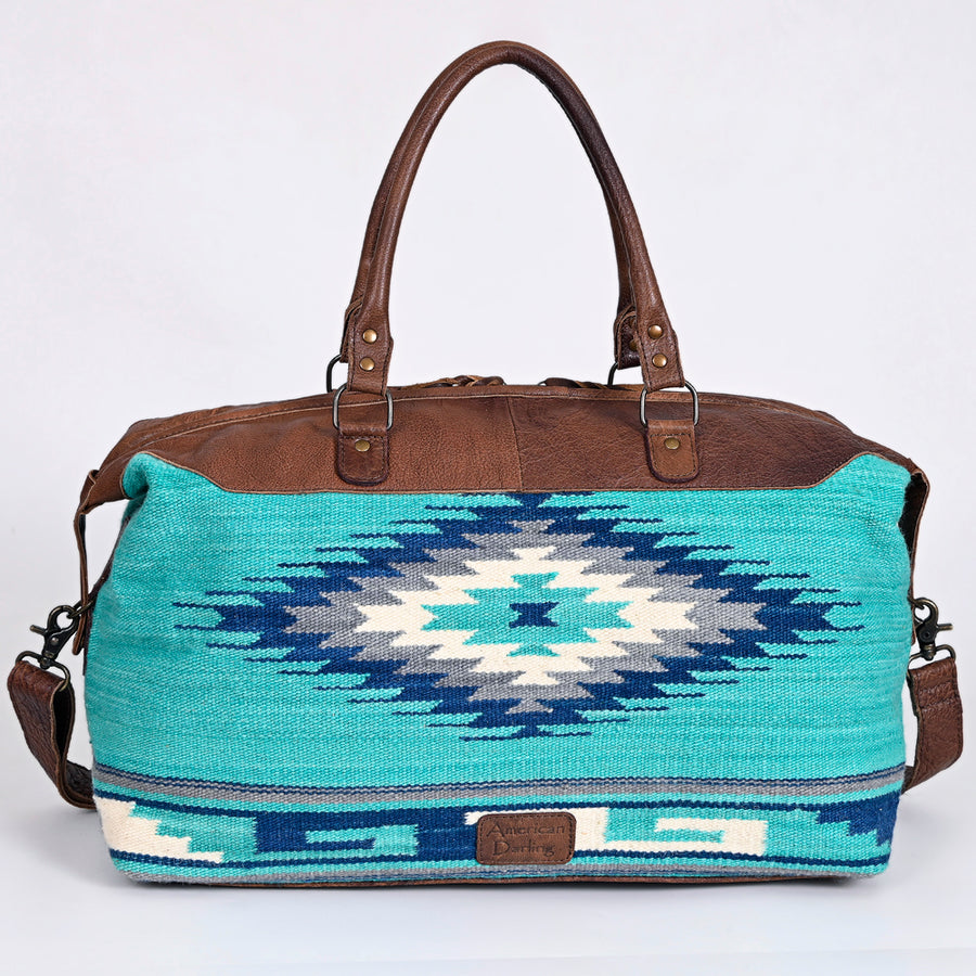 American Darling Duffel Bag Handcrafted from Hand Woven Saddle Blanket and Genuine Leather with YKK Zipper and Large Capacity