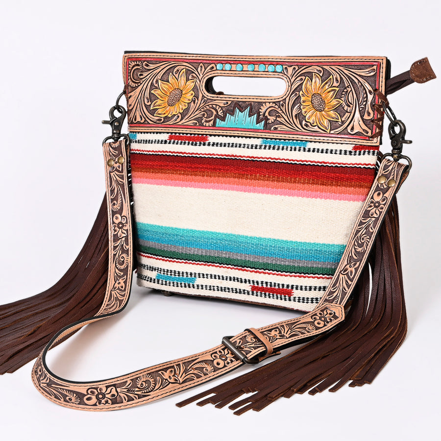 American Darling Clutch Hand Tooled Saddle Blanket Fabric Genuine Leather Western Women Bag Handbag Purse | Purses - Uhorse