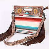 American Darling Clutch Hand Tooled Saddle Blanket Fabric Genuine Leather Western Women Bag Handbag Purse | Purses for Cute
