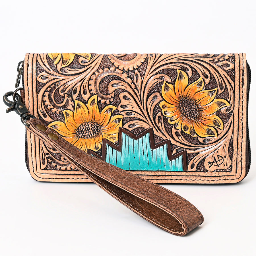 American Darling Western Organizer Bag Hand Woven Saddle Blanket Hand Tooled Leather Small Organizer 4.5in (H) X 8in (W)