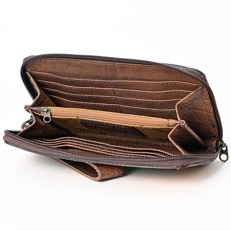 American Darling Western Organizer Bag Hand Woven Saddle Blanket Hand Tooled Leather Small Organizer 4.5in (H) X 8in (W)