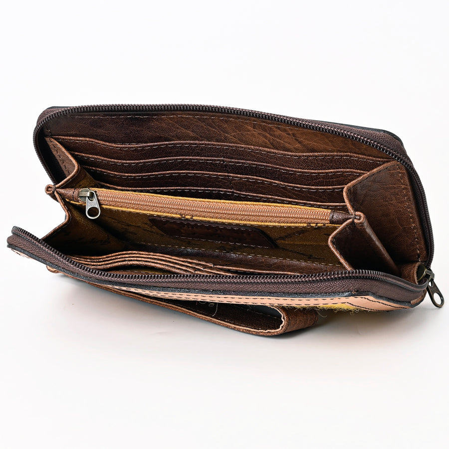 American Darling Western Organizer Bag Hand Woven Saddle Blanket Hand Tooled Leather Small Organizer 4.5in (H) X 8in (W)