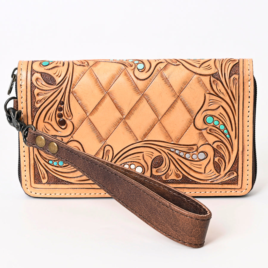 American Darling Western Organizer Bag Hand Woven Saddle Blanket Hand Tooled Leather Small Organizer 4.5in (H) X 8in (W)