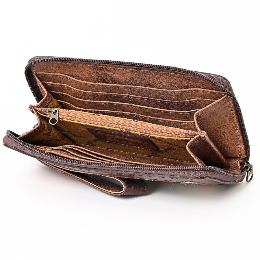 American Darling Western Organizer Bag Hand Woven Saddle Blanket Hand Tooled Leather Small Organizer 4.5in (H) X 8in (W)