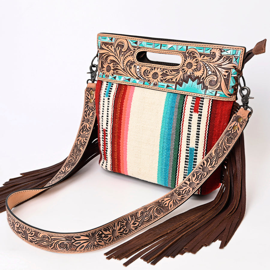 American Darling Clutch Hand Tooled Saddle Blanket Fabric Genuine Leather Western Women Bag Handbag Purse | Purses - Uhorse