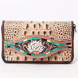 American Darling Wallet Hand Tooled Crocodile Embossed Genuine Leather Women Bag Western Handbag Purse