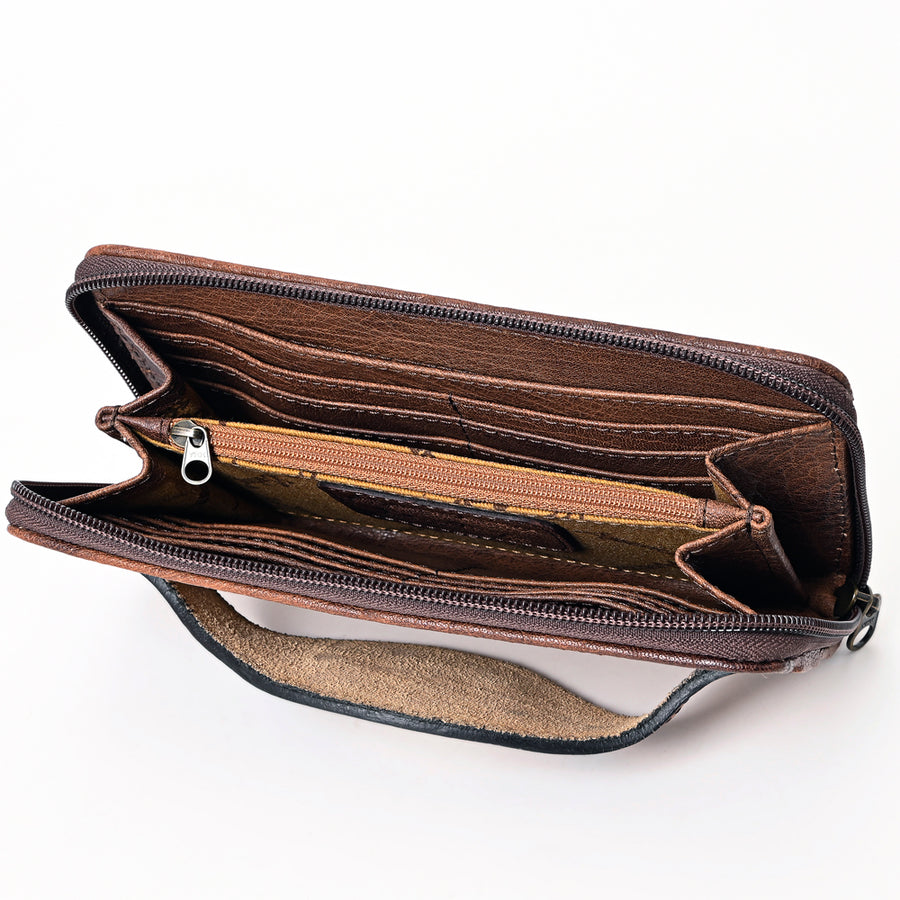 American Darling Western Leather Wallet Bag Crocodile Embossed Genuine Leather Hand Tooled 4.5in (H) X 8in (W)