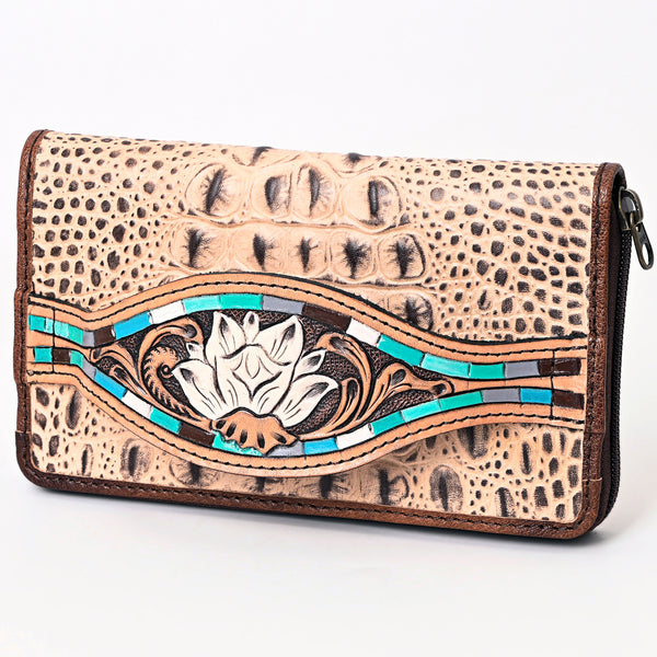 American Darling Western Leather Wallet Bag Crocodile Embossed Hand Tooled - Uhorse