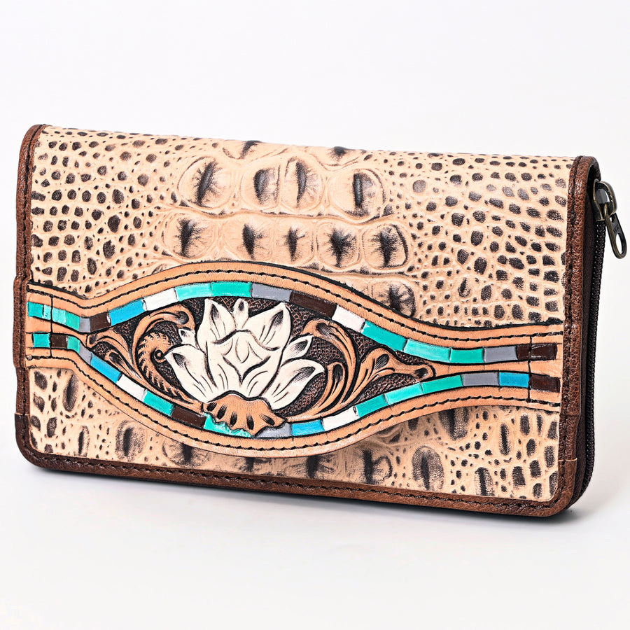 American Darling Western Leather Wallet Bag Crocodile Embossed Hand Tooled - Uhorse