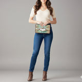 American Darling Western Leather Wallet Bag Crocodile Embossed Genuine Leather Hand Tooled 4.5in (H) X 8in (W)