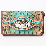 American Darling Western Leather Wallet Bag Crocodile Embossed Genuine Leather Hand Tooled 4.5in (H) X 8in (W)