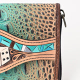 American Darling Western Leather Wallet Bag Crocodile Embossed Genuine Leather Hand Tooled 4.5in (H) X 8in (W)