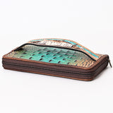 American Darling Western Leather Wallet Bag Crocodile Embossed Genuine Leather Hand Tooled 4.5in (H) X 8in (W)