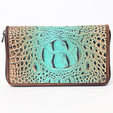 American Darling Western Leather Wallet Bag Crocodile Embossed Genuine Leather Hand Tooled 4.5in (H) X 8in (W)