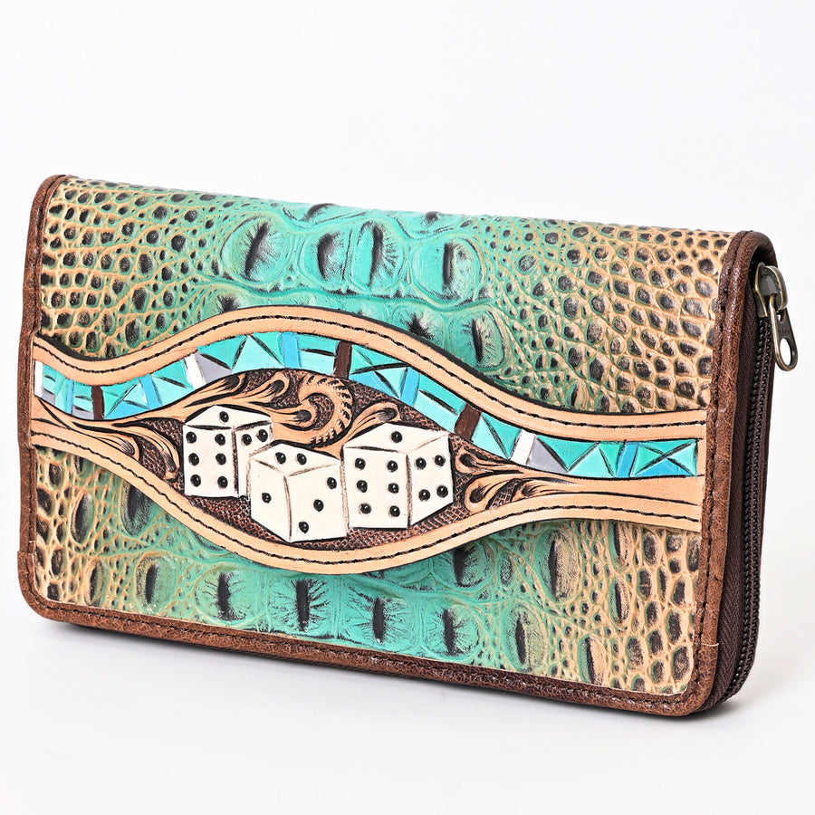 American Darling Western Leather Wallet Bag Crocodile Embossed Hand Tooled - Uhorse