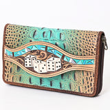 American Darling Wallet Hand Tooled Crocodile Embossed Genuine Leather Women Bag Western Handbag Purse