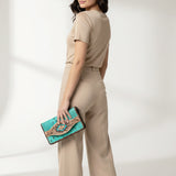 American Darling Western Leather Wallet Bag Crocodile Embossed Genuine Leather Hand Tooled 4.5in (H) X 8in (W)