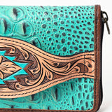 American Darling Western Leather Wallet Bag Crocodile Embossed Genuine Leather Hand Tooled 4.5in (H) X 8in (W)