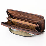 American Darling Western Leather Wallet Bag Crocodile Embossed Genuine Leather Hand Tooled 4.5in (H) X 8in (W)