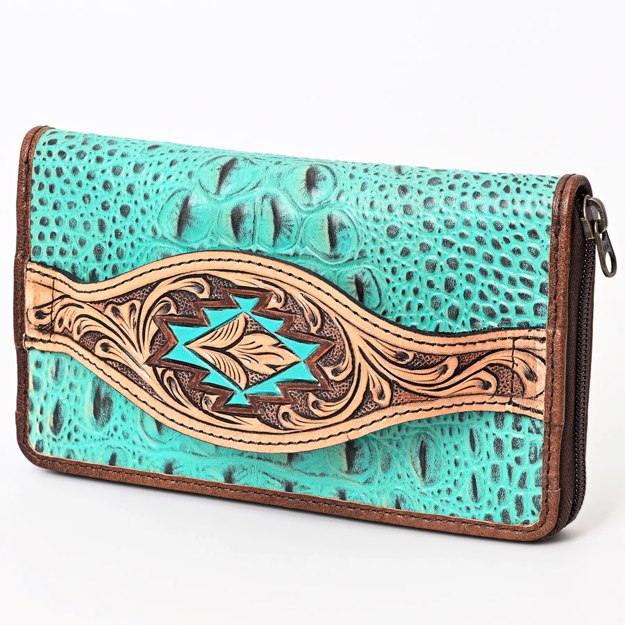 American Darling Western Leather Wallet Bag Crocodile Embossed Hand Tooled - Uhorse
