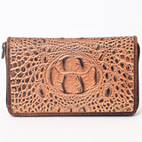 American Darling Wallet Hand Tooled Crocodile Embossed Genuine Leather