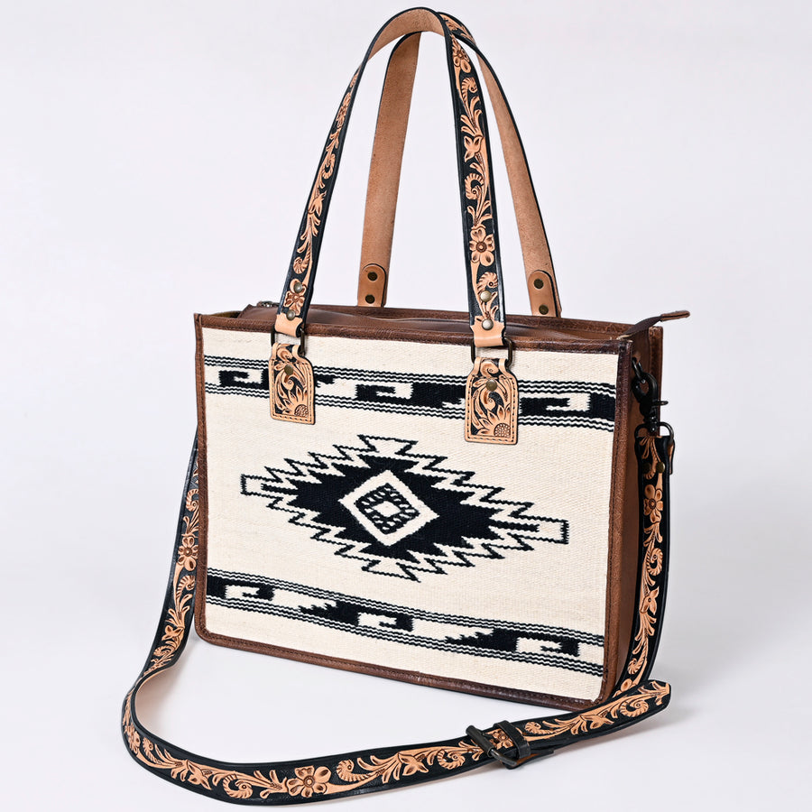 American Darling Handwoven Saddle Blanket Tote Bag - Western Genuine Leather Purse - Uhorse