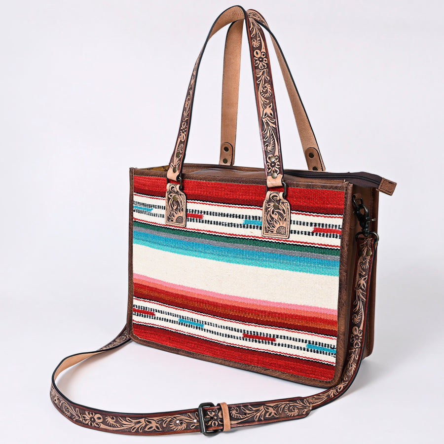 American Darling Handwoven Saddle Blanket Tote Bag - Western Genuine Leather Purse - Uhorse