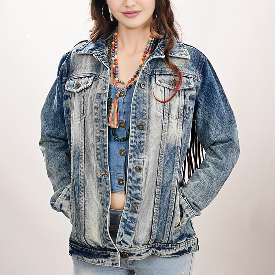 American Darling Genuine leather Hand tooled carved Women 100% cotton Denim jacket dress ladies girl | Shirt for