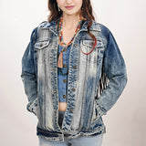 ADJKT018 Genuine leather Hand tooled hand carved Women 100% cotton Denim jacket dress ladies girl