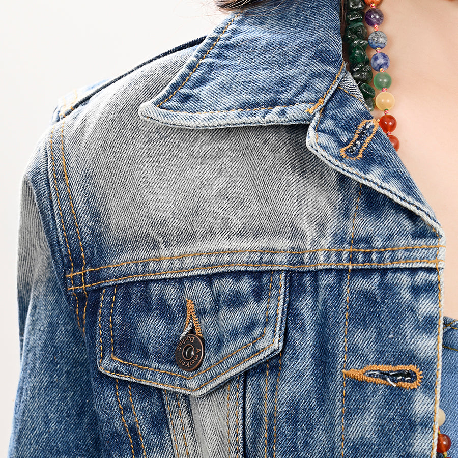 American Darling Genuine leather Hand tooled carved Women 100% cotton Denim jacket dress ladies girl | Shirt for