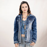 ADJKT020 Genuine leather Hand tooled hand carved Women 100% cotton Denim jacket  dress ladies girl