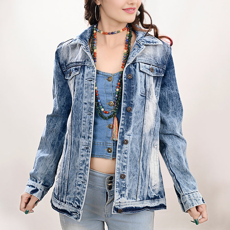 American Darling Genuine leather Hand tooled carved Women 100% cotton Denim jacket dress ladies girl | Shirt for