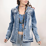 ADJKT022 Genuine leather Hand tooled hand carved Women 100% cotton Denim jacket dress ladies girl
