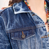 ADJKT028 Genuine leather Hand tooled hand carved Women 100% cotton Denim jacket dress ladies girl