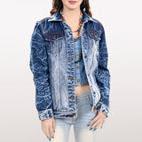 ADJKT028 Genuine leather Hand tooled hand carved Women 100% cotton Denim jacket dress ladies girl