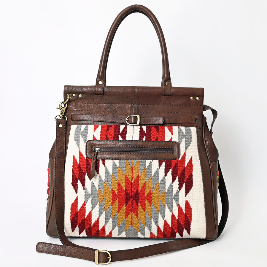 American Darling Hand Woven Saddle Blanket Genuine Leather Tote Bag Vegetable-Tanned Eco-Friendly Western Everyday