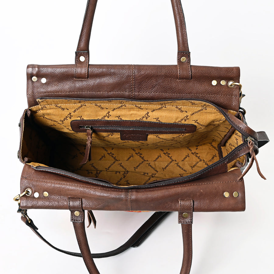 American Darling Hand Woven Saddle Blanket Genuine Leather Tote Bag Vegetable-Tanned Eco-Friendly Western Everyday