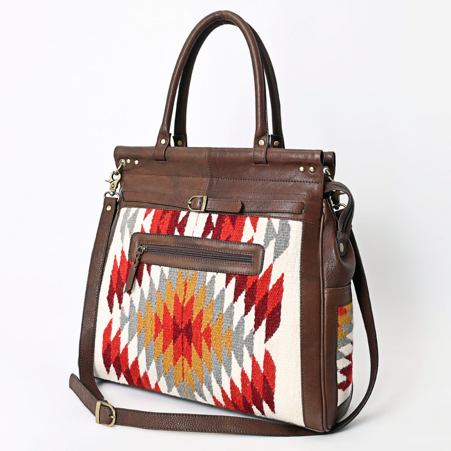 American Darling Hand Woven Saddle Blanket Genuine Leather Tote Bag - Uhorse