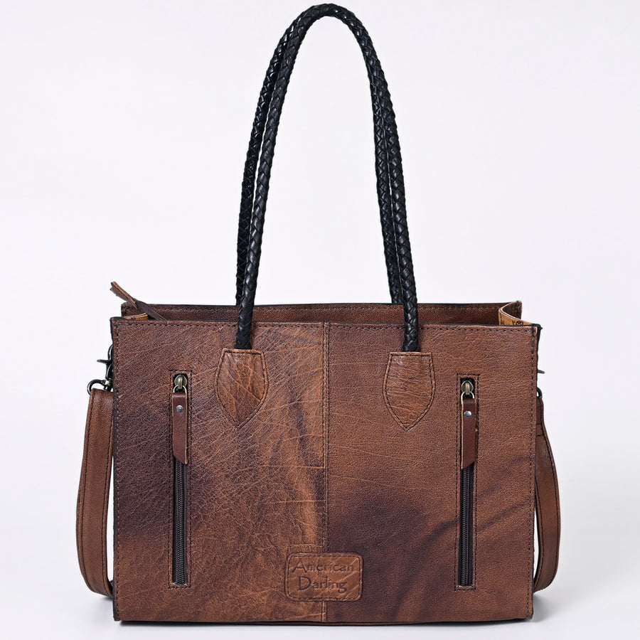 American Darling Western Tote Handcrafted from Genuine Leather | Tooled Sunflower & Turquoise Accents Crossbody Bag for Women