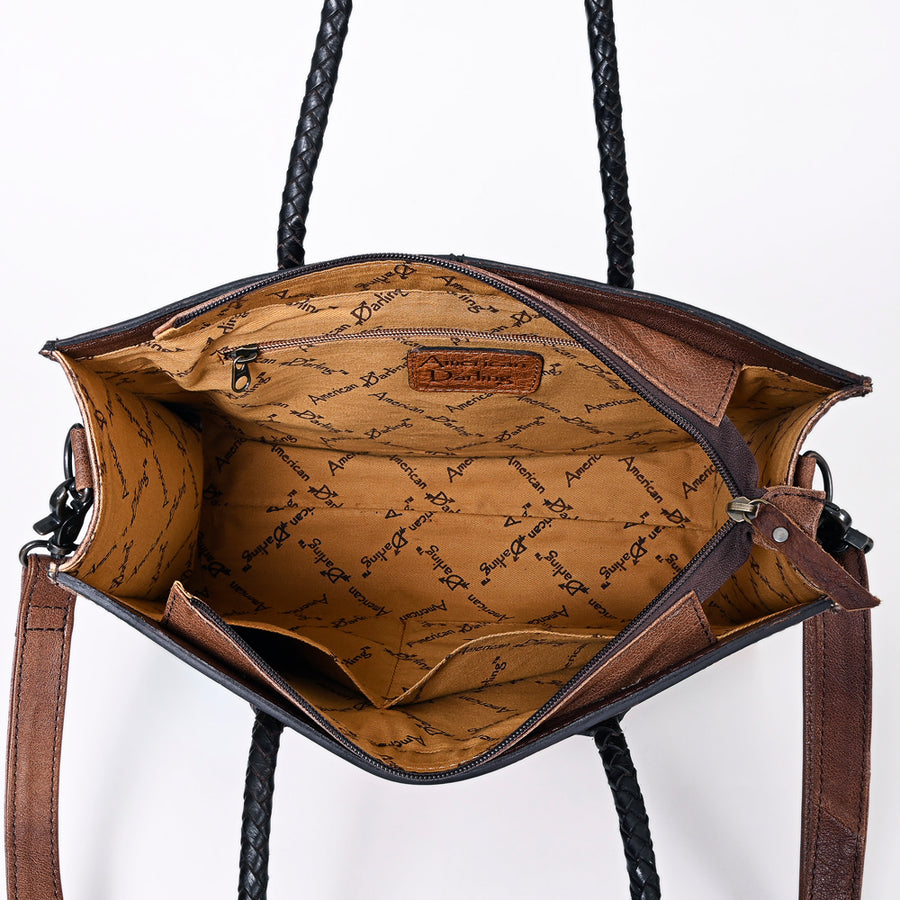 American Darling Western Tote Handcrafted from Genuine Leather | Tooled Sunflower & Turquoise Accents Crossbody Bag for Women