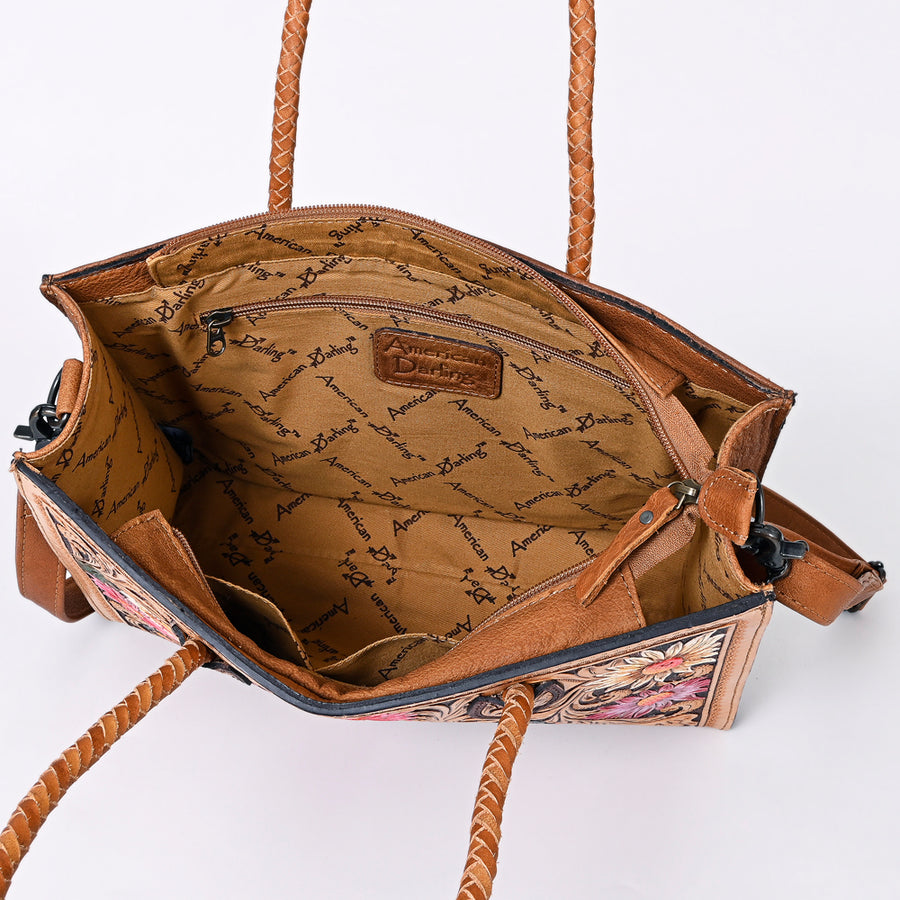 American Darling Western Tote Handcrafted from Genuine Leather | Tooled Sunflower & Turquoise Accents Crossbody Bag for Women