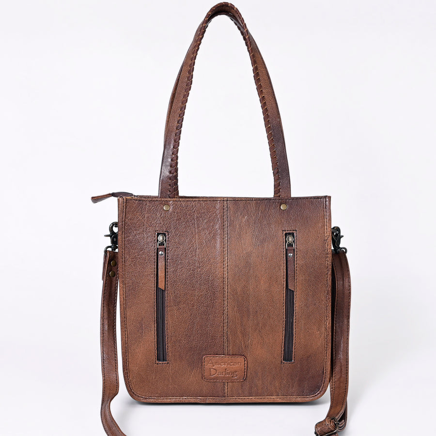 American Darling Western Tote Bag – Genuine Hair-on Cowhide and Leather, Hand-Tooled Floral Design with Long Fringes and Dual Carry Straps